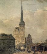 Johann Heinrich Hintze Berlin, Nikolaikirche von Westen oil on canvas